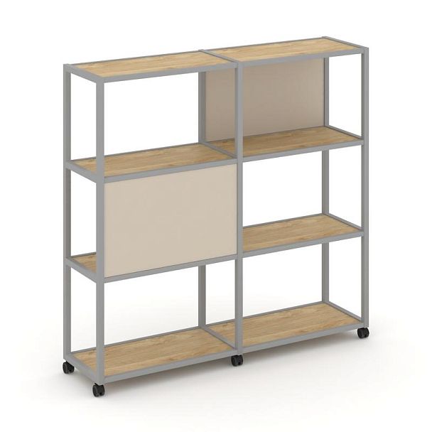 Shelf Mobile Стеллаж 4 уровня 2 секции VR.LT-STK-412.08 Тиквуд Светлый/Металл Серый/W-04 1570*400*1523 - Вид 1