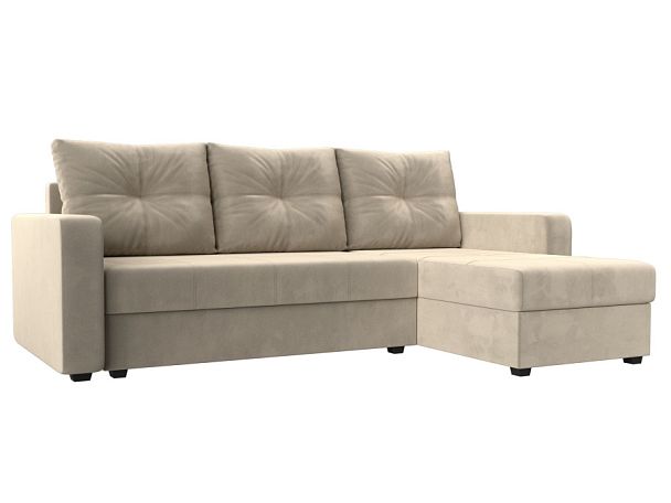 Диван угловой Ливерпуль Лайт правый угол Микровельвет бежевый - Вид 1