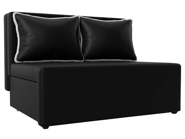 Диван прямой Лагуна (полностью экокожа черная, кант экокожа белая) - Вид 1
