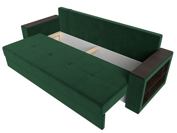 Диван прямой Дубай Лайт полки справа (полностью велюр зеленый) - Вид 7