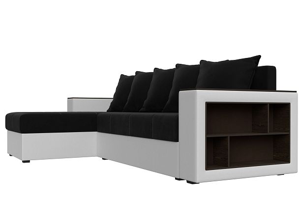 Диван угловой Дубай Лайт угол левый (основа микровельвет черный, компаньон экокожа белая) - Вид 3