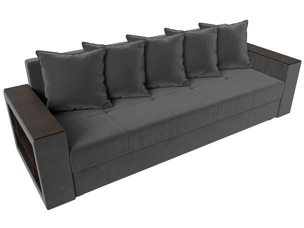 Диван прямой Дубай Лайт полки слева (полностью велюр серый) - Вид 5