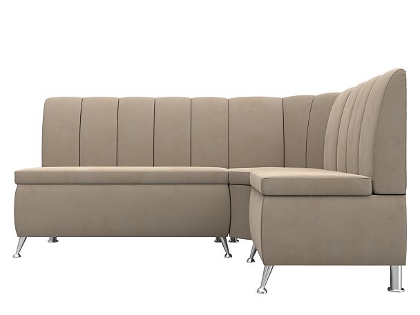 Кухонный угловой диван Кантри правый (полностью велюр бежевый) - Вид 2