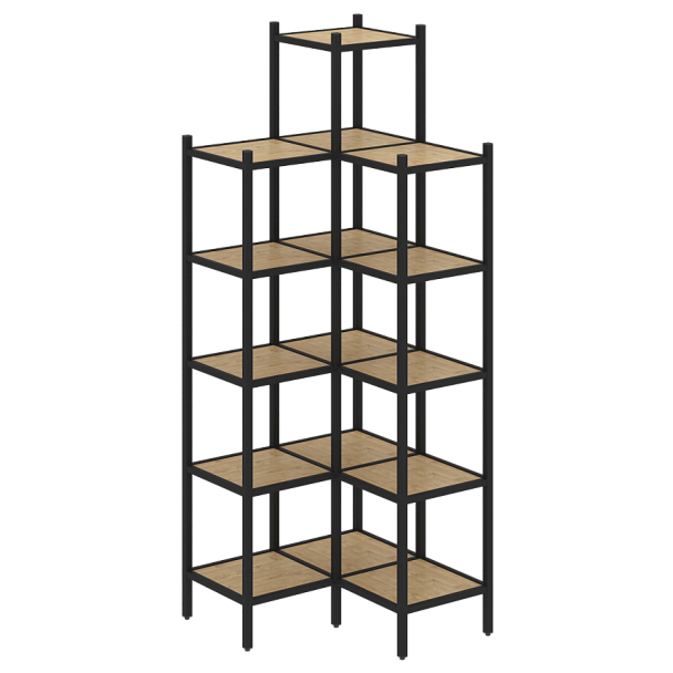 Loft Угловой внутренний стеллаж наборный VR.L-46 Тиквуд светлый/Чёрный металл 862*862*2280 - Вид 1