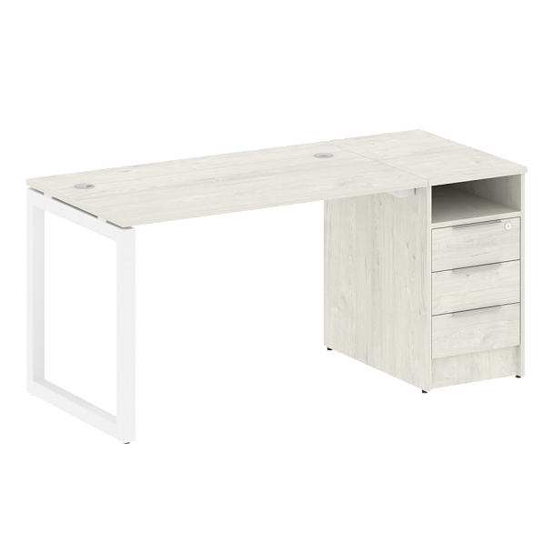 Metal System Quattro Р. ст. с тумбой на О-образном м/к 50БО.РС-СТП-1.2 Дуб наварра/Белый металл 1612*720*750 - Вид 1