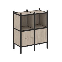 Loft Прямой стеллаж наборный VR.L-02 Дуб аттик/Чёрный металл 862*446*1047 - Фото предпросмотра