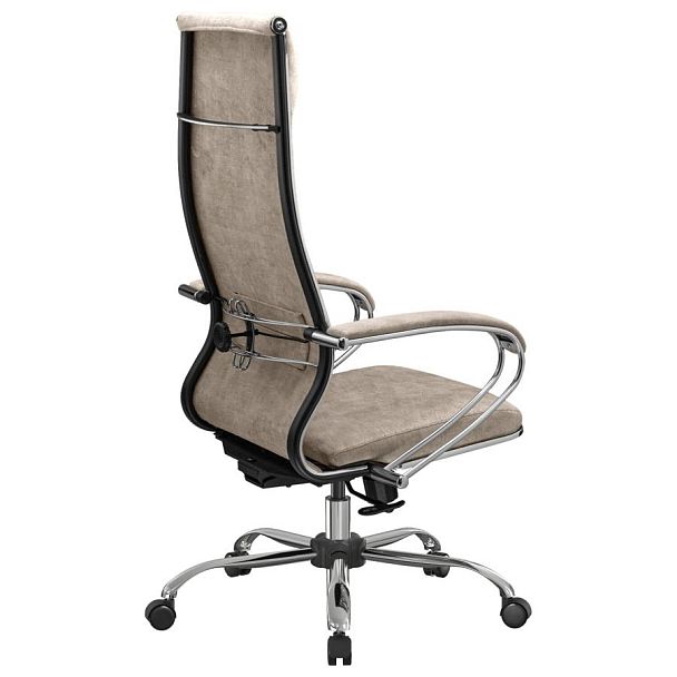 Кресло офисное МЕТТА "L1m 42", хром, сиденье и спинка мягкие, велюр, бежевое - Вид 7