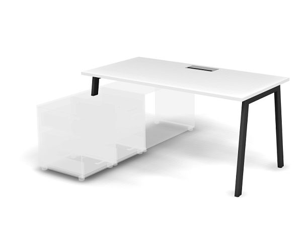 MATRIX 121B105-A Стол прямой с опорой на тумбу, пров. Merida (А-опоры) 1580х780х775 Белый/Темно-серы - Вид 1