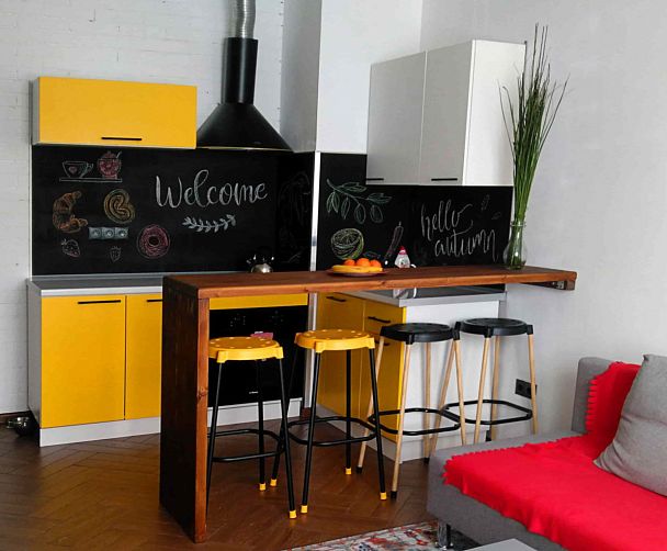 Стул барный Sheffilton SHT-S48 пластиковый желтый/черный муар - Вид 4