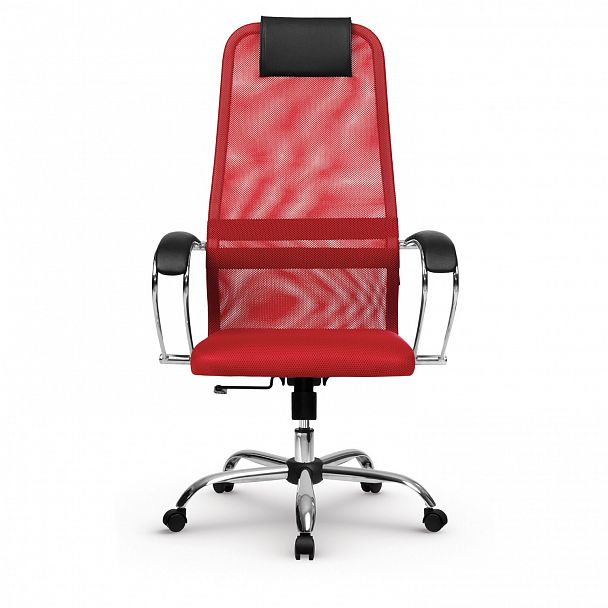 Кресло офисное МЕТТА "SU-B-8" хром, ткань-сетка, сиденье мягкое, красное - Вид 5