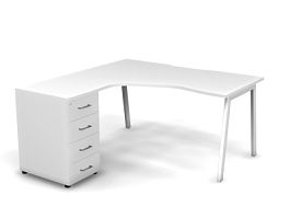 MATRIX 121S171-A Стол эгоном-й с тумбой L, проводник вырезной (А-обр. опоры) 1580х1580х775 Белый - Фото предпросмотра