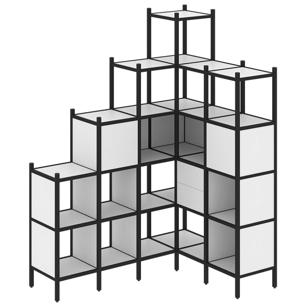 Loft Угловой внутренний стеллаж наборный VR.L-44 Белый бриллиант/Чёрный металл 1694*1278*2280 - Вид 1