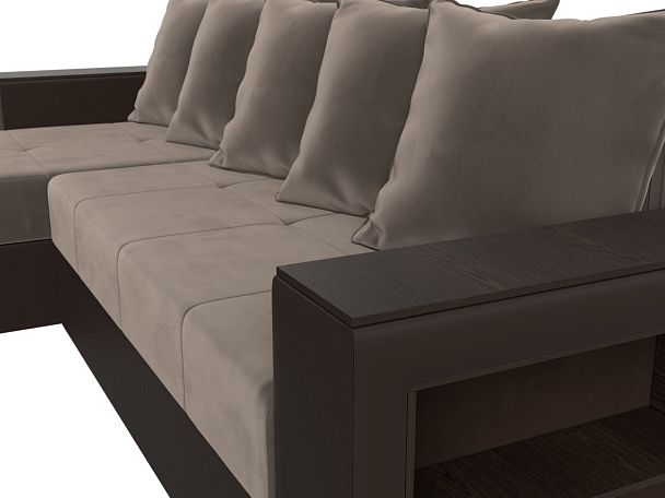 Диван угловой Дубай Лайт угол левый (основа велюр коричневый, компаньон экокожа коричневая) - Вид 4