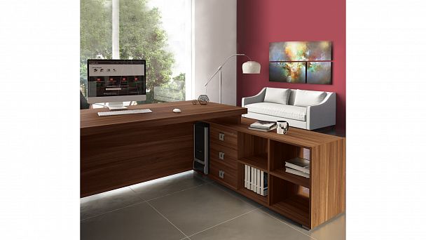 Стол письменный с асимметричными опорами, левый Solid 200x88x75 орех - Вид 9