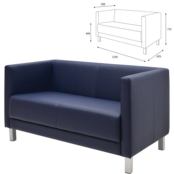 Диван мягкий двухместный "Атланта", "М-01", 1230х670х715 мм, c подлокотниками, экокожа, темно-синий - Вид 2