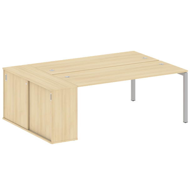 Metal System Quattro Р. ст. с шкафом-купе на П-образном м/к 50БП.РС-СШК-1.5 Т Акация/Серый металл 2210*1475*750 - Вид 1