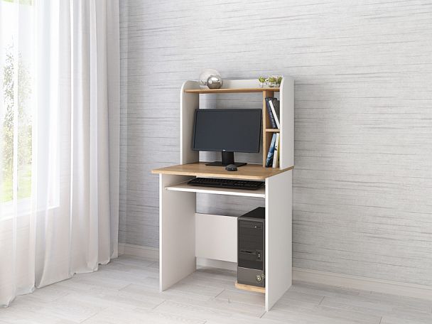 Стол компьютерный Грета-1 (1300х700х600) белый/дуб крафт золотой - Вид 1