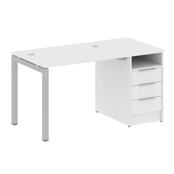 Metal System Quattro Р. ст. с тумбой на П-образном м/к 50БП.РС-СТП-1.1 Белый/Серый металл 1412*720*750 - Вид 1