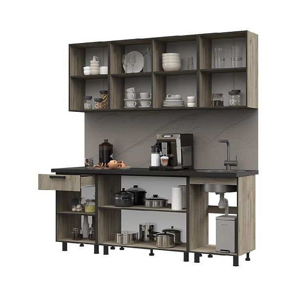 Кухня Эдинбург 2.0 Фасад ЖЕЛЕЗНЫЙ КАМЕНЬ/Корпус ДУБ КРАФТ СЕРЫЙ - Вид 2