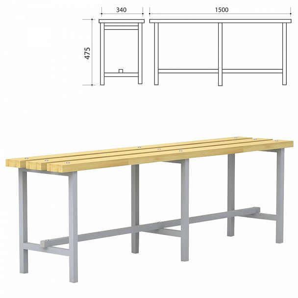 Скамья деревянная на металлокаркасе П-13Д(1500) (1500х340х475 мм) - Вид 1