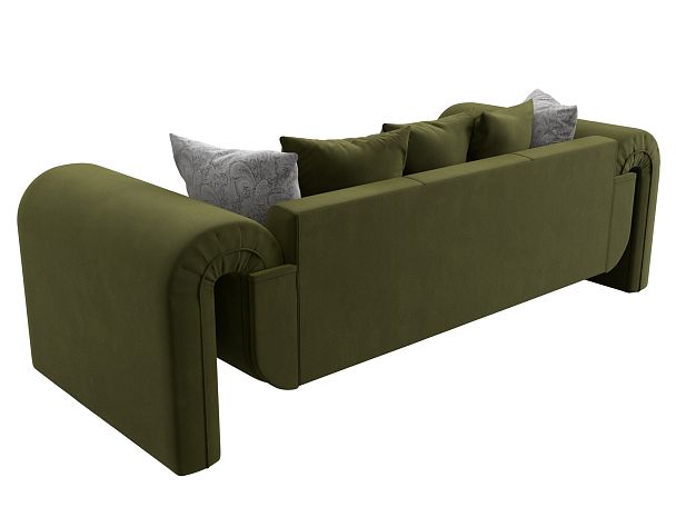 Прямой диван Волна (полностью микровельвет зеленый, подушки 3 микровельвет зеленый, 2 велюр серый с узором) - Вид 6