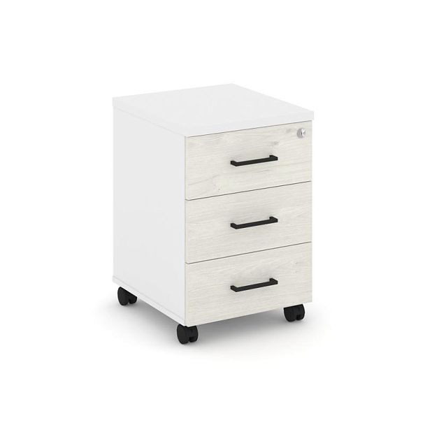 Стайл Проджект Тумба мобильная 3 ящ. Стандартные колеса SN.TM-002 Белый/Белый/Дуб Наварра/Черный Руч - Вид 1