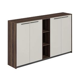 Шкаф средний (2 шт) со стеллажом, 2140х410х1226  / корпус: дуб адриа, фасады: жемчужно-серый Риф / Reef - Фото предпросмотра