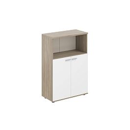 Шкаф средний с нишей 800х400х1200, 2-х дв., з.ст HDF / корпус: дуб темный; фасады: белый Сигма / Sigma - Фото предпросмотра