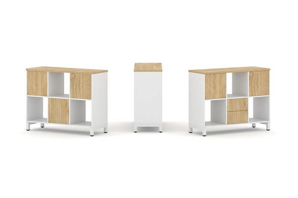 Style Project Набор стеллажа 1 сторон., 2 яр. SN.NS-231 Белый/Тиквуд Светлый/Металл Белый 1121*400*8 - Вид 1