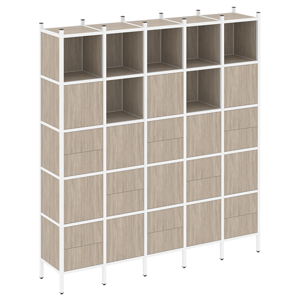 Loft Прямой стеллаж наборный VR.L-10 Дуб аттик/Белый металл 2110*446*2280 - Вид 1