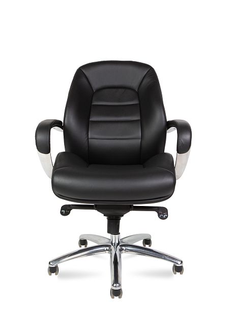 Кресло офисное / Porsche LB / черная  кожа/ алюминий крестовина - Вид 2