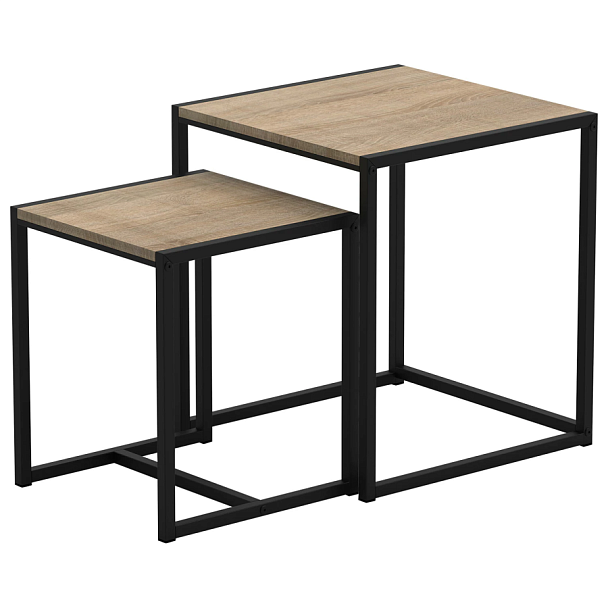 Стол журнальный "Терса", 490х490х560/390х390х460 мм, КОМПЛЕКТ 2 шт., металл/ЛДСП ясень шимо светлый - Вид 1