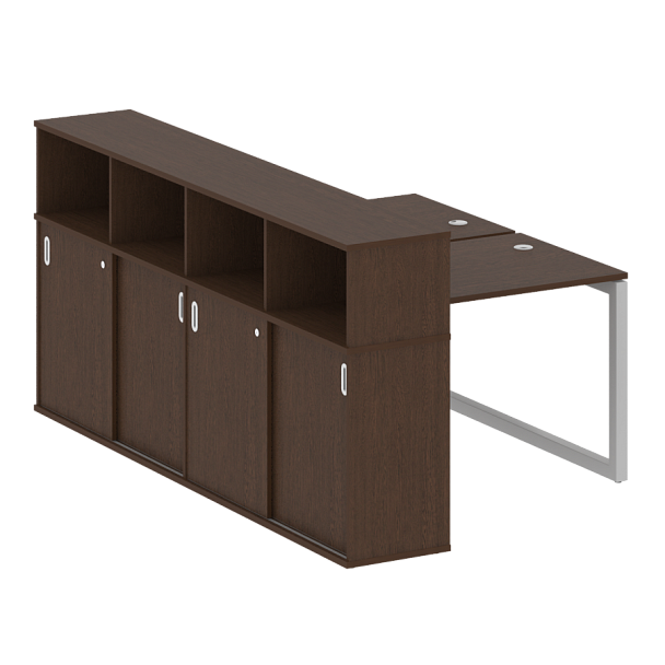 Metal System Quattro Р. ст. с шкафом-купе на О-образном м/к 50БО.РС-СШК-4.1 Т Венге/Серый металл 1410*2332*1098 - Вид 1