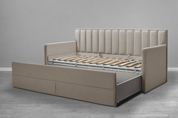 Кровать «Порше» с 2-мя боковинами и доп. спальным местом, светло-бежевая - Вид 3