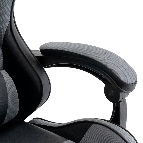 Кресло компьютерное DEFENDER "Strider", 2 подушки, ткань/экокожа, черное/серое, 64056 - Вид 13