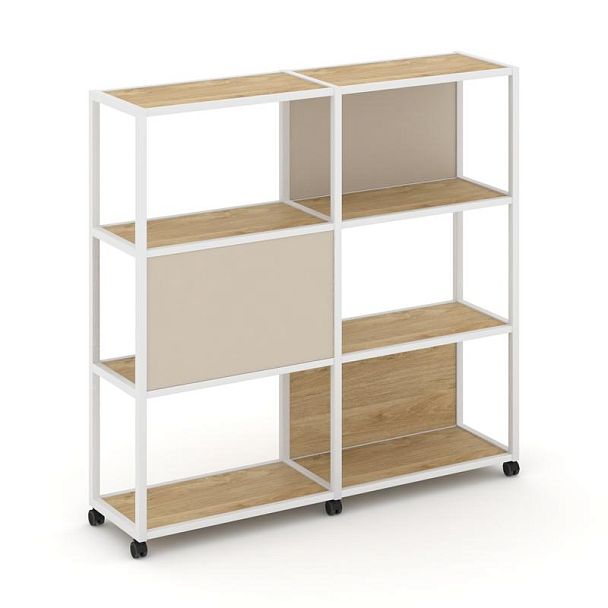 Shelf Mobile Стеллаж 4 уровня 2 секции VR.LT-STK-414.12 Тиквуд Светлый/Металл Белый/W-04 2370*400*1523 - Вид 1