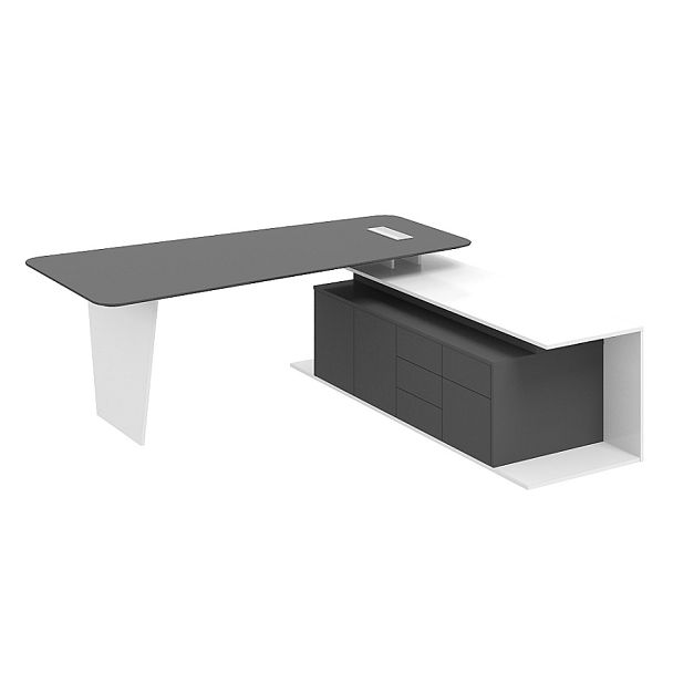 Стол руководителя правый "Компьютерные столы"  ПК-МИН-СТ210Х202П/Д/18/1/35-В1-985 вольфрам серый+белый - Вид 1