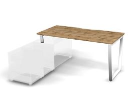 MATRIX 121B102-V Стол прямой с опорой на тумбу, пров. вырез. (V-опоры) 1580х780х775 Дуб Крафт/Белый - Фото предпросмотра