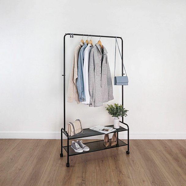 Вешалка для плечиков "Валенсия-32М", 1620х915х300 мм, 2 полки, передвижная, металл, черная, ВГВ32М Ч - Вид 4