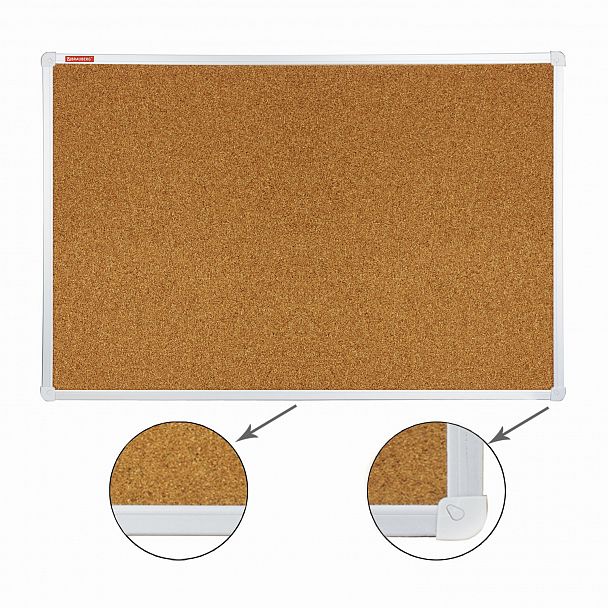 Доска пробковая для объявлений 60х90 см, алюминиевая рамка, ГАРАНТИЯ 10 ЛЕТ, РОССИЯ, BRAUBERG, 231712 - Вид 3