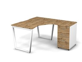 MATRIX 121S190-V Стол эгоном-й с тумбой R, пров-ик вырезной (V-опоры) 1380х1580х775 Дуб Крафт/Белый - Фото предпросмотра