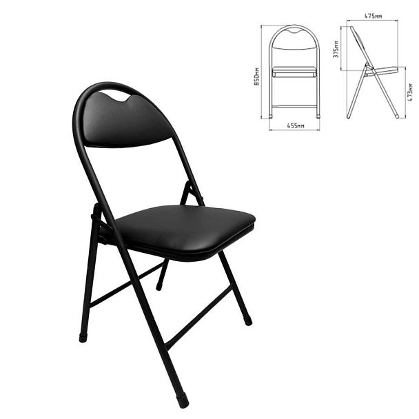 Стул складной для дома и офиса РС94, черный каркас, экокожа черный - Вид 3