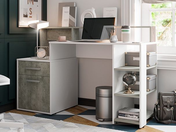 Стол компьютерный "Лайф" Белый/Метрополитан грей - Вид 1