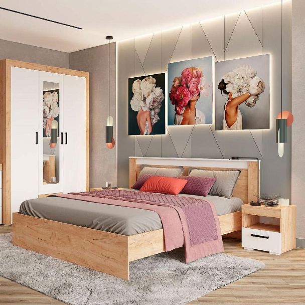 Кровать 1,4 Адель (1532*920*2180) дуб крафт золотой/белый - Вид 2