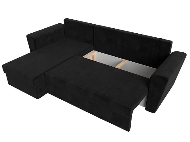 Угловой диван Амстердам Лайт левый (полностью велюр черный) - Вид 8