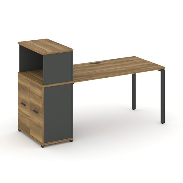 Concept Стол рабочий с опорным распаш. шкафом с надставкой низ. CN.SP-225 W Сандал Янтарный/Антрацит/Металл Антрацит 1400*720*1140 - Вид 1