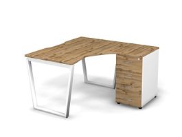 MATRIX 121S150-V Стол эгоном-й с тумбой R, пров-ик вырезной (V-опоры) 1380х1380х775 Дуб Крафт/Белый - Фото предпросмотра