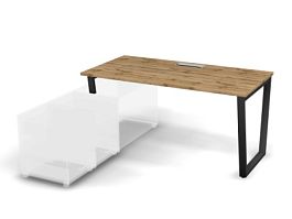 MATRIX 121B105-V Стол прямой, опора на тумбу, Merida (V-опоры) 1580х780х775 Дуб Крафт/Темно-серый - Фото предпросмотра