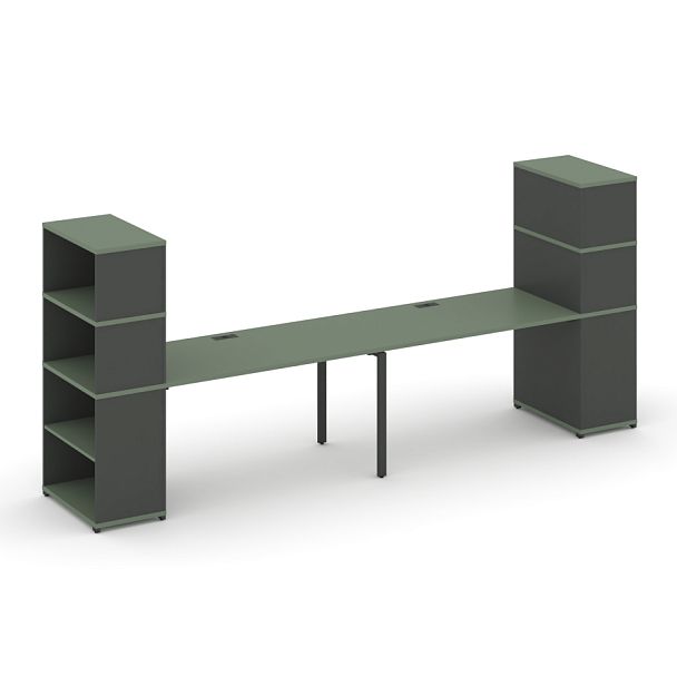 Concept Рабочая станция с опорными стеллажами с надставкой выс. CN.ORS-215 Кобо/Антрацит/Металл Антрацит 3600*720*1530 - Вид 1