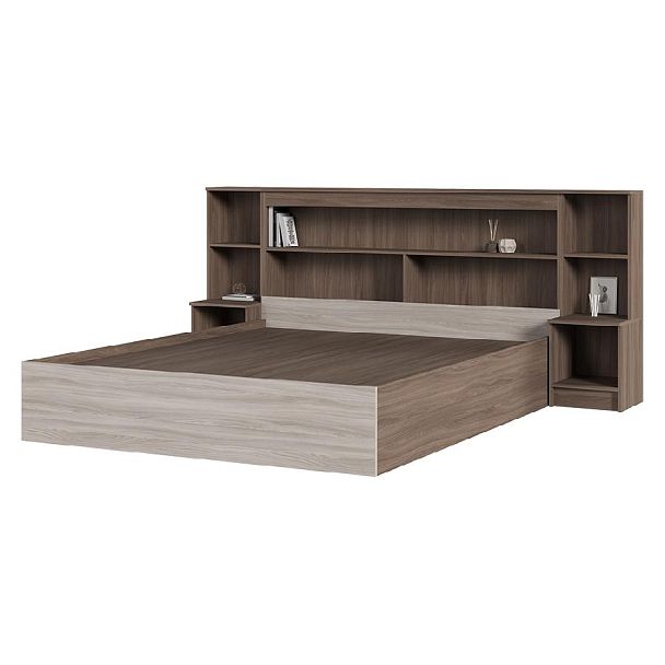 КР 552 Бася ЛДСП кровать с закроватным модулем шимо темный/шимо светлый - Вид 2